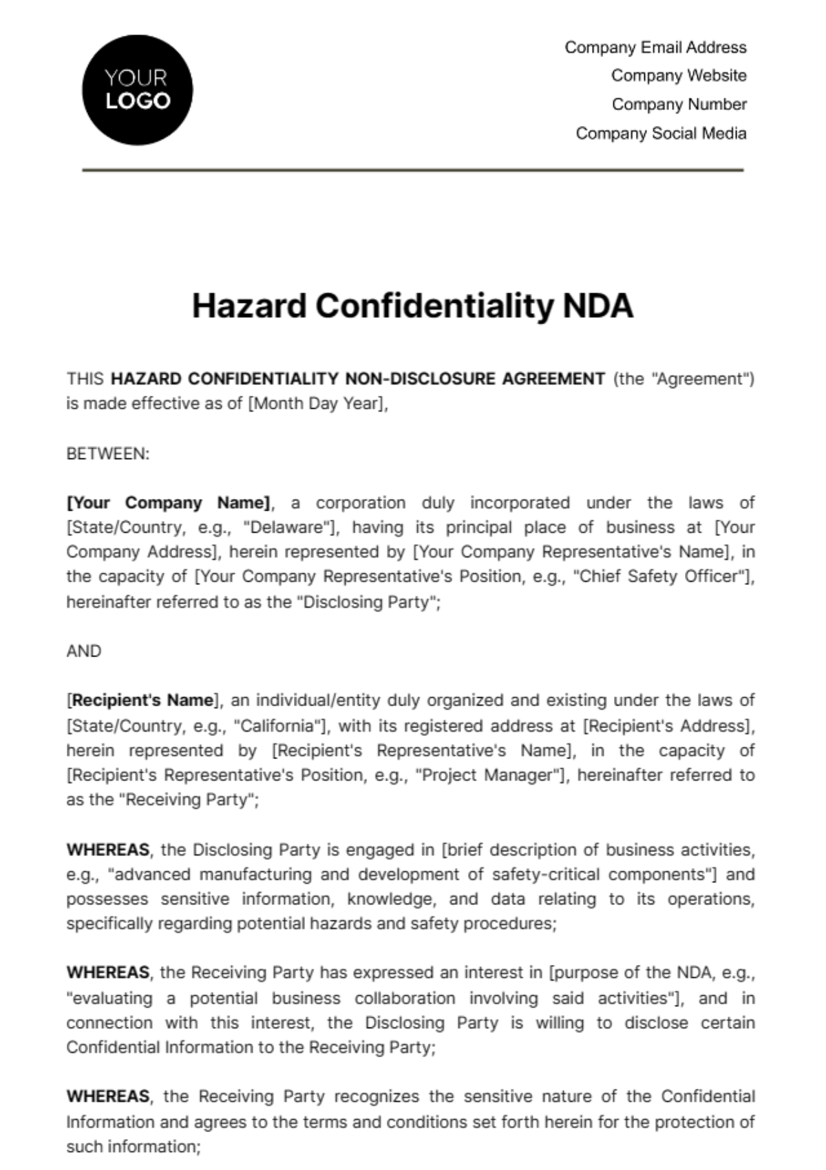 Hazard Confidentiality NDA Template