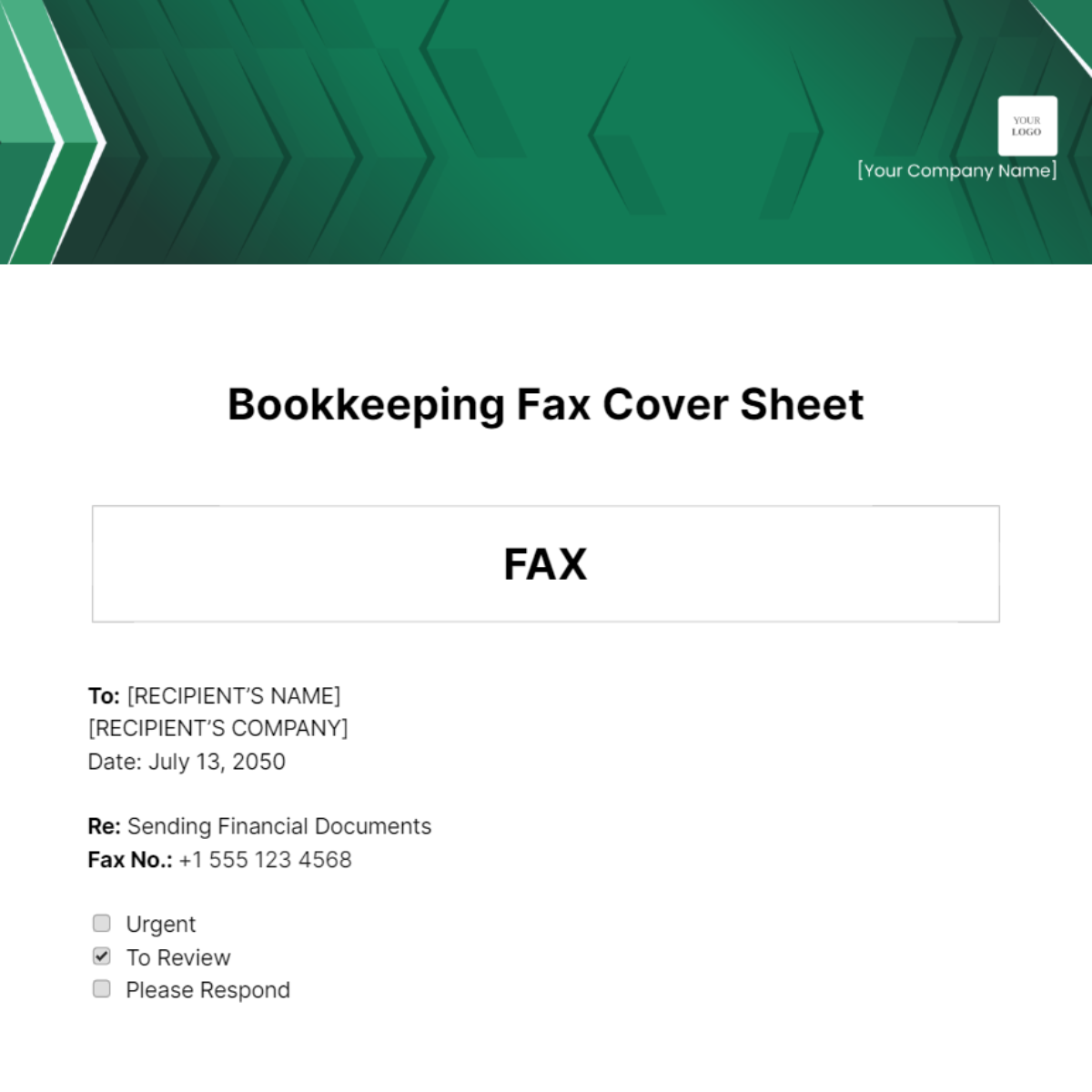 Bookkeeping Fax Cover Sheet