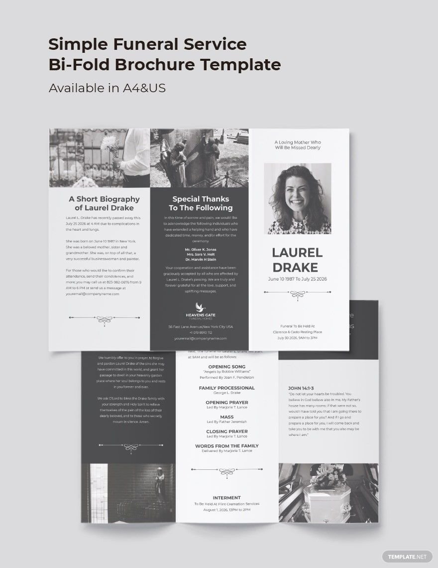 Free Simple Funeral Service Tri-Fold Brochure Template