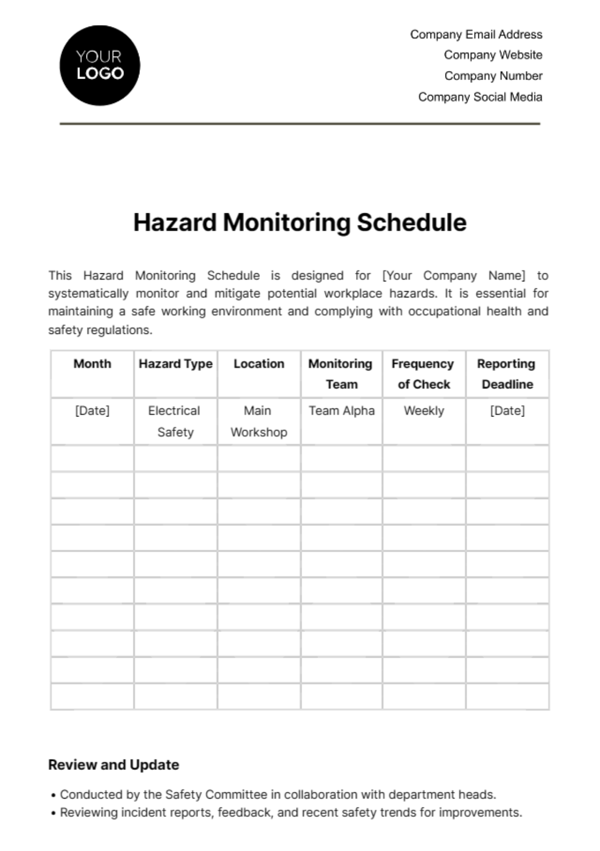 Hazard Monitoring Schedule Template