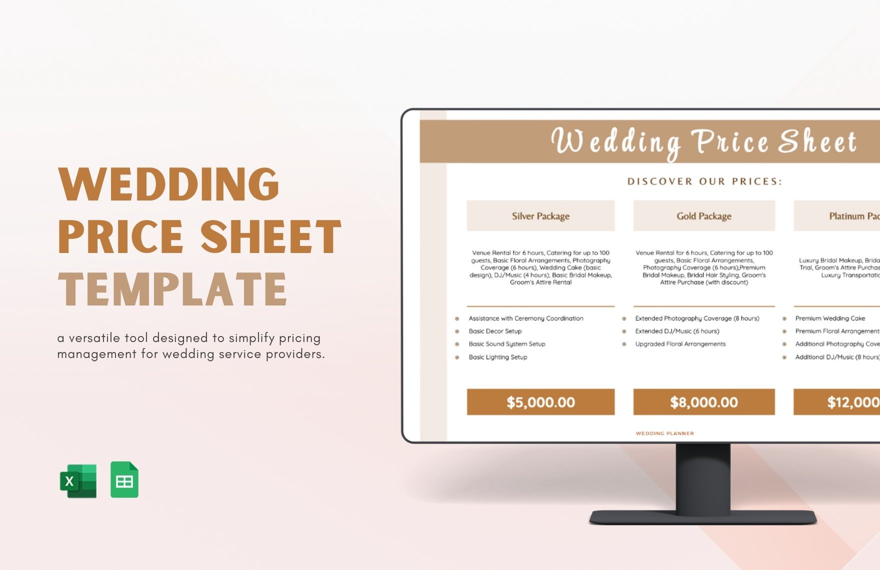 Wedding Price Sheet Template in Excel, Google Sheets
