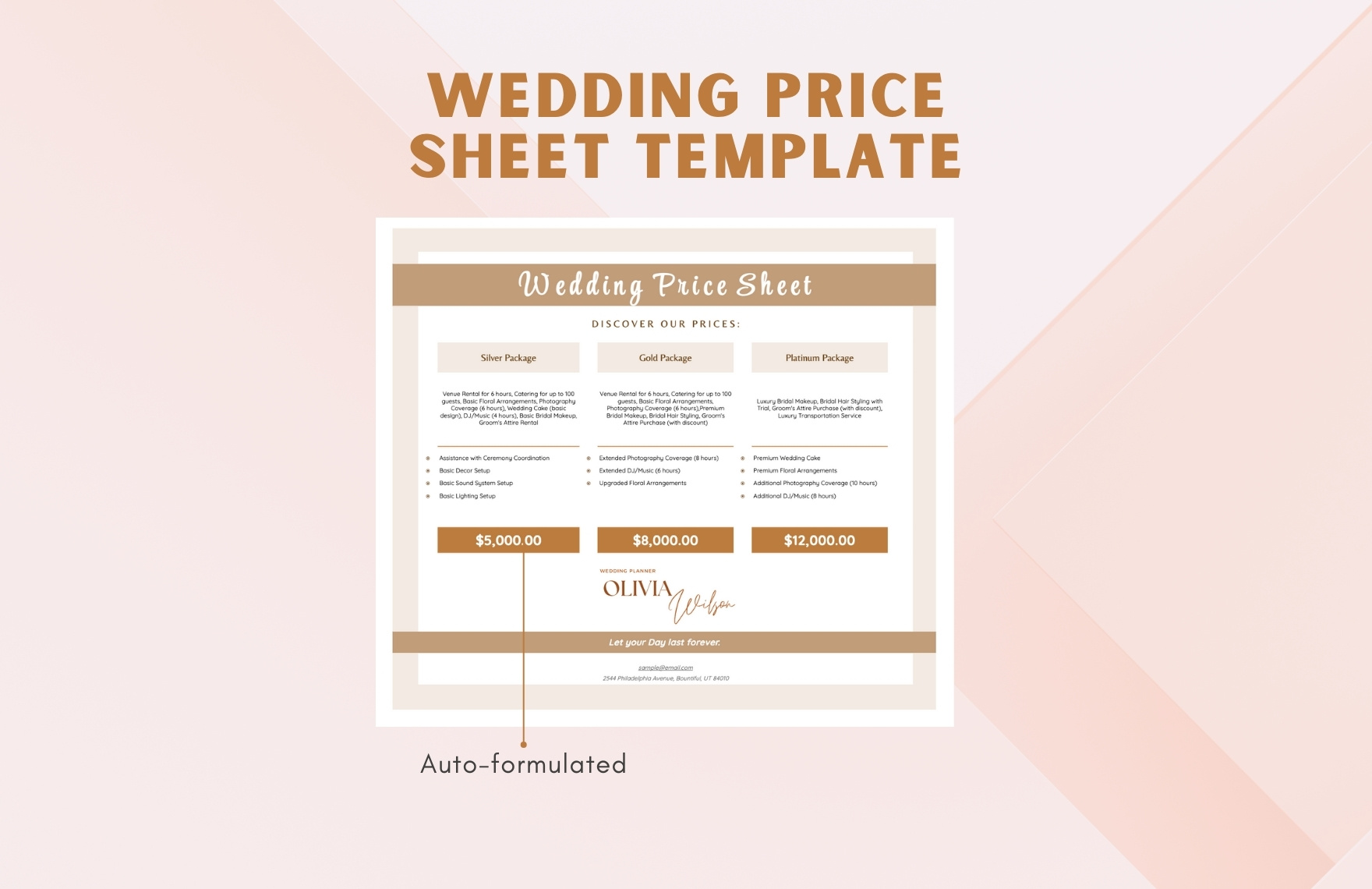 Wedding Price Sheet Template