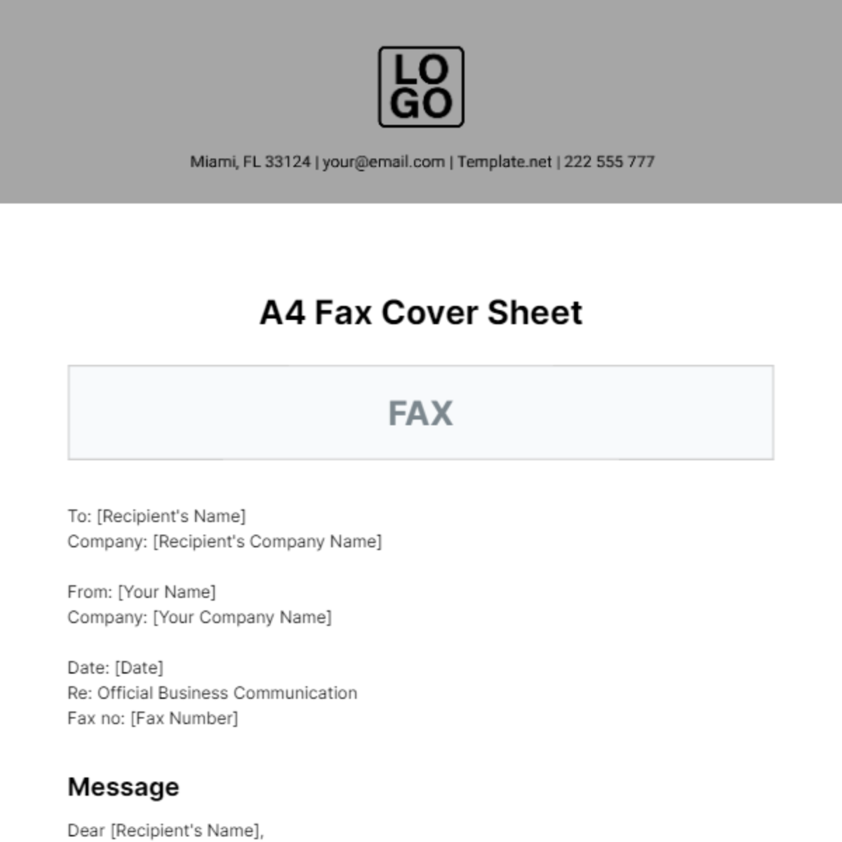 A4 Fax Cover Sheet Template