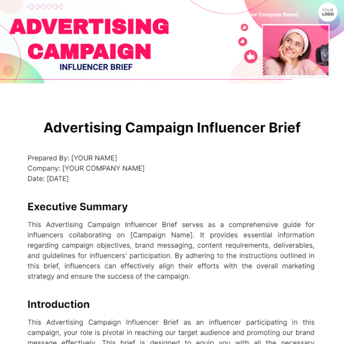 Advertising Campaign Influencer Brief Template Edit Online & Download