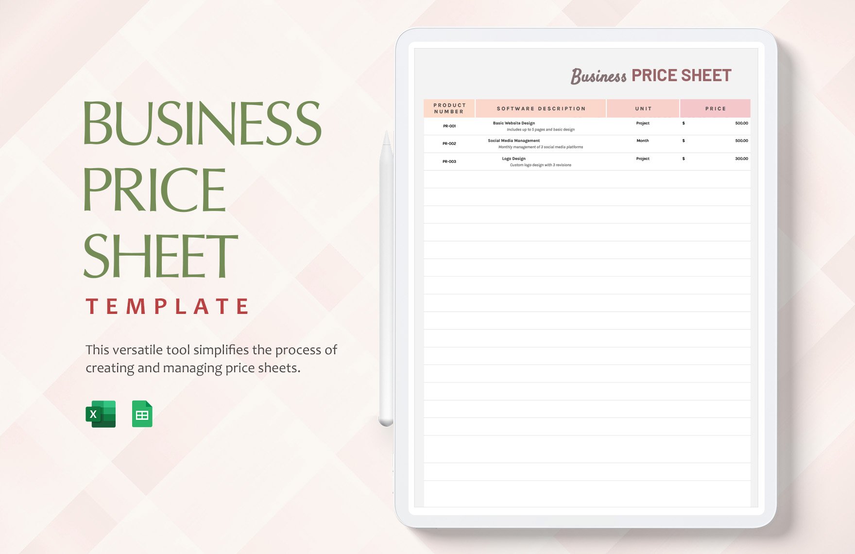 Business Price Sheet Template