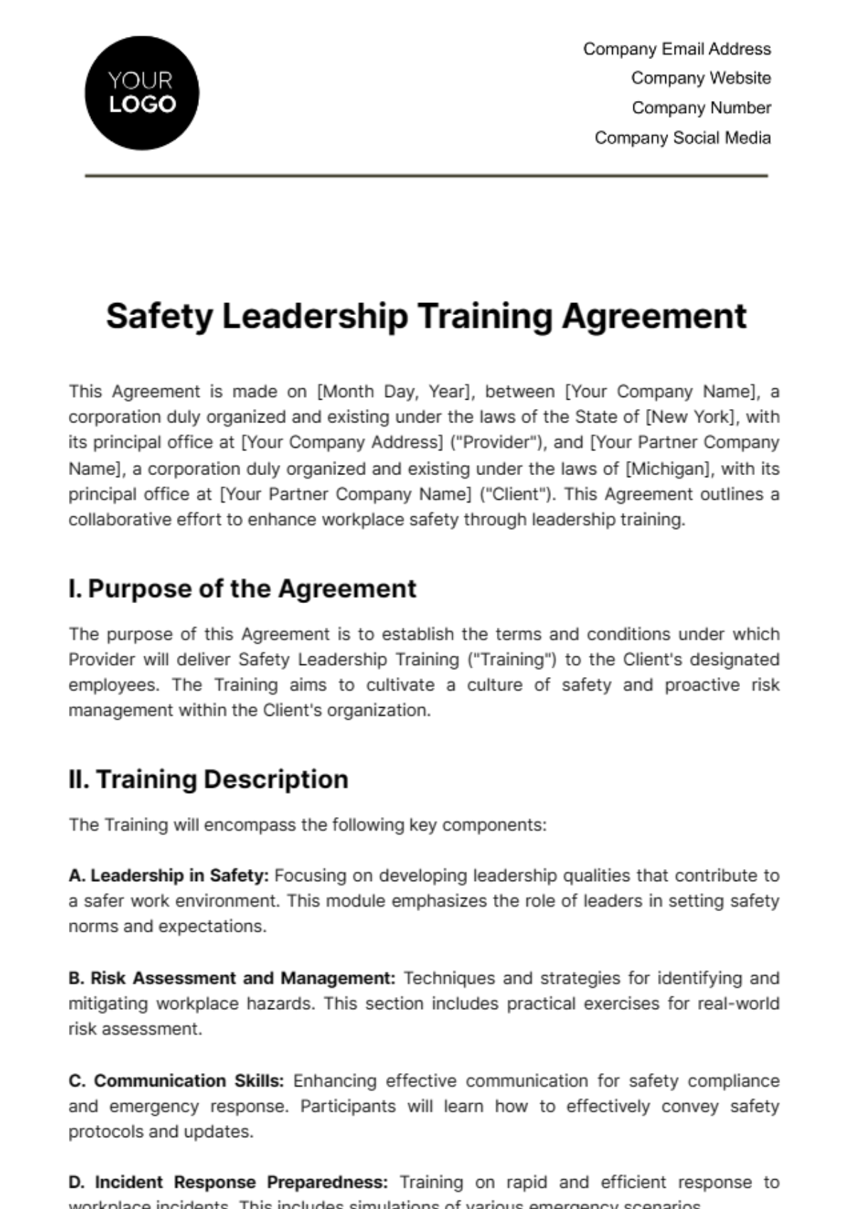 Safety Leadership Training Agreement Template - Edit Online & Download