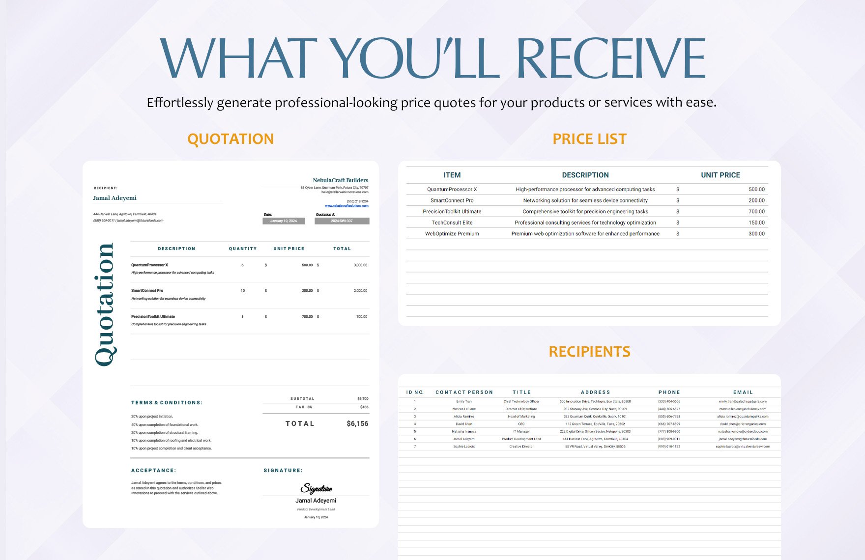 Price Sheet Quotation Template