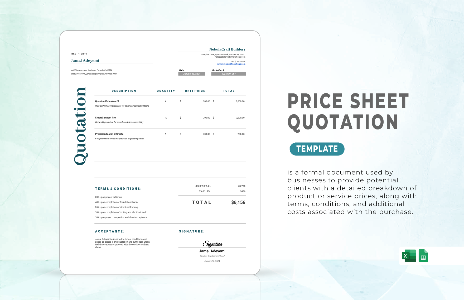 Price Sheet Quotation Template