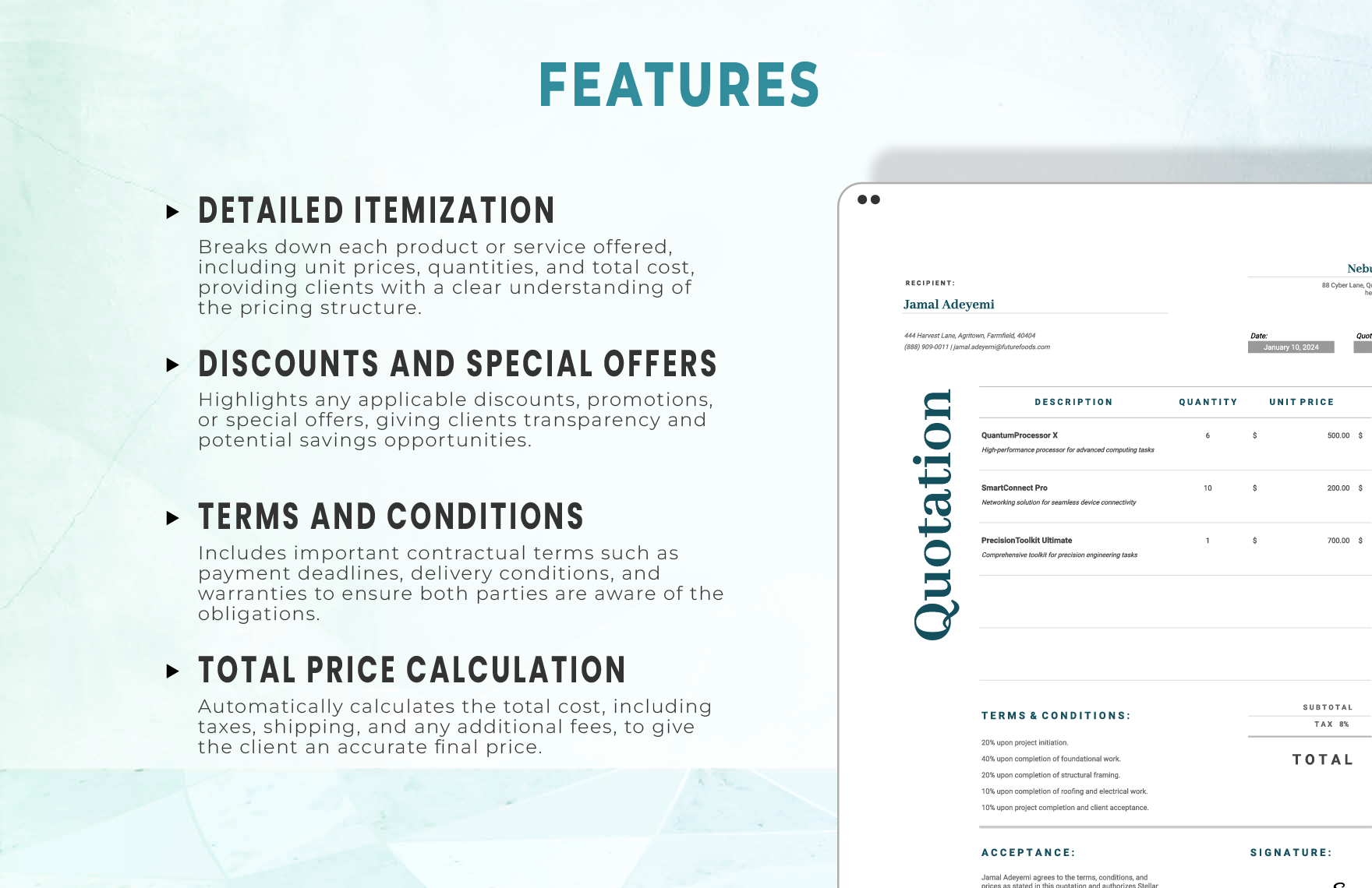 Price Sheet Quotation Template