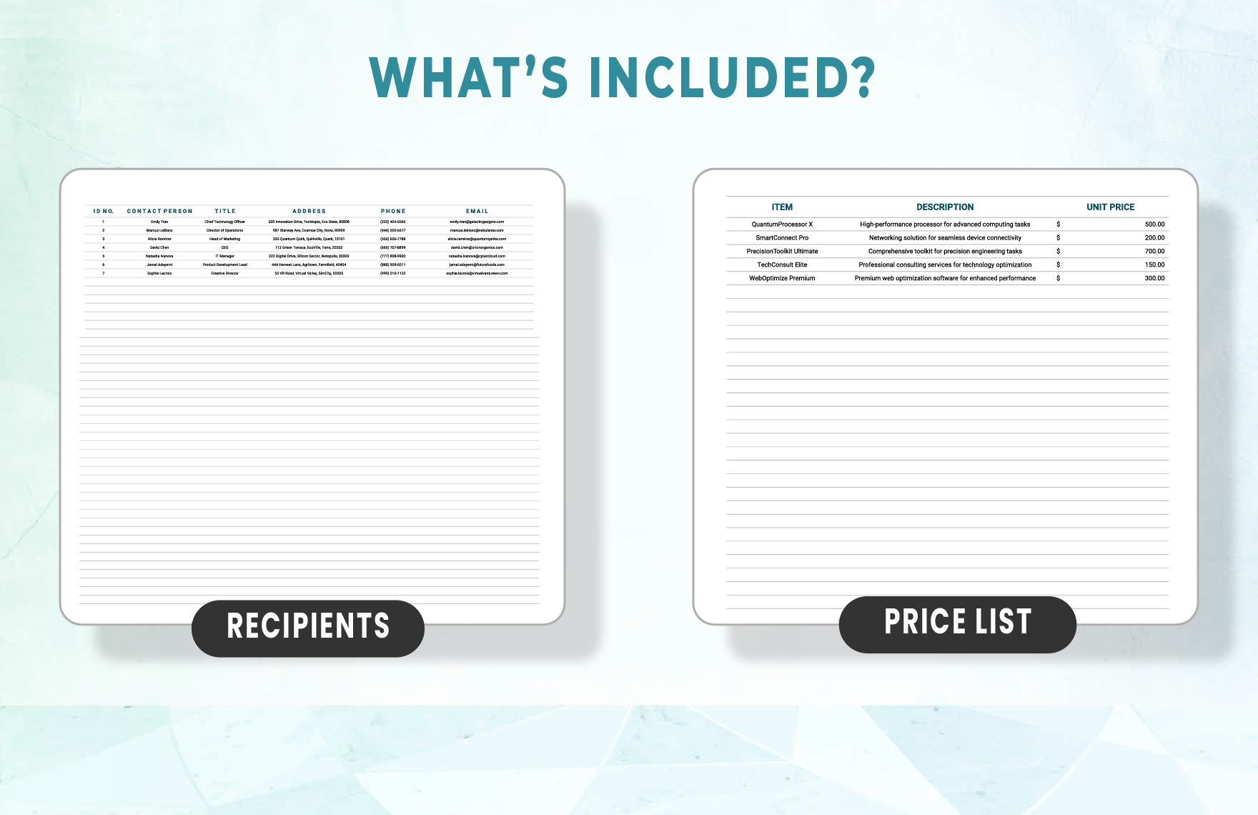 Price Sheet Quotation Template