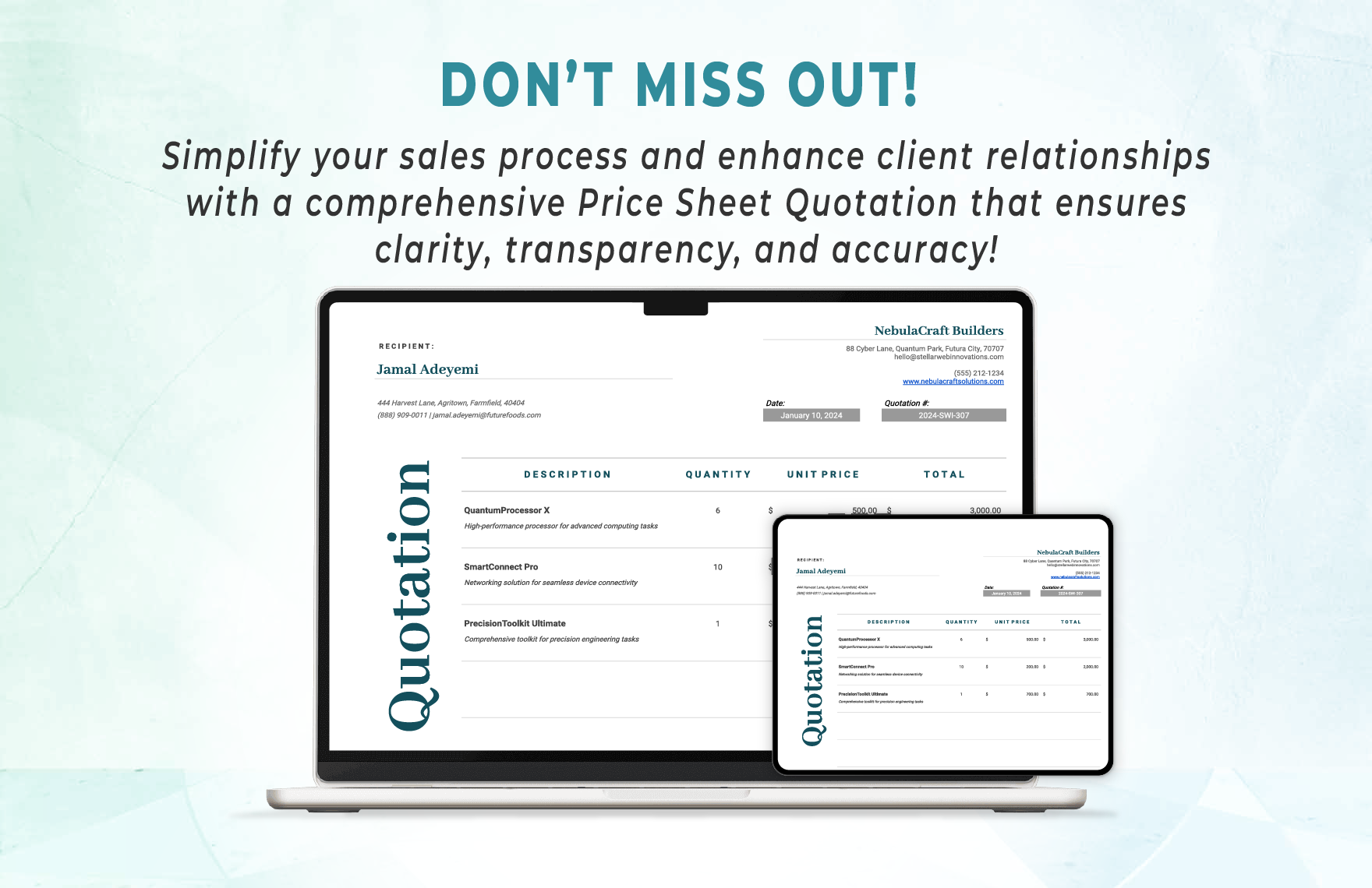 Price Sheet Quotation Template