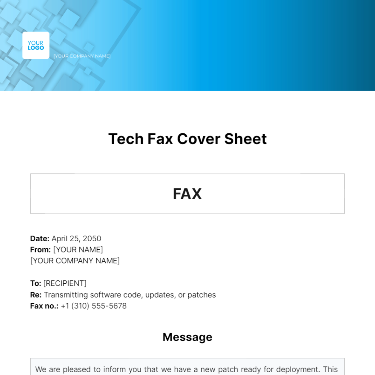 Tech Fax Cover Sheet