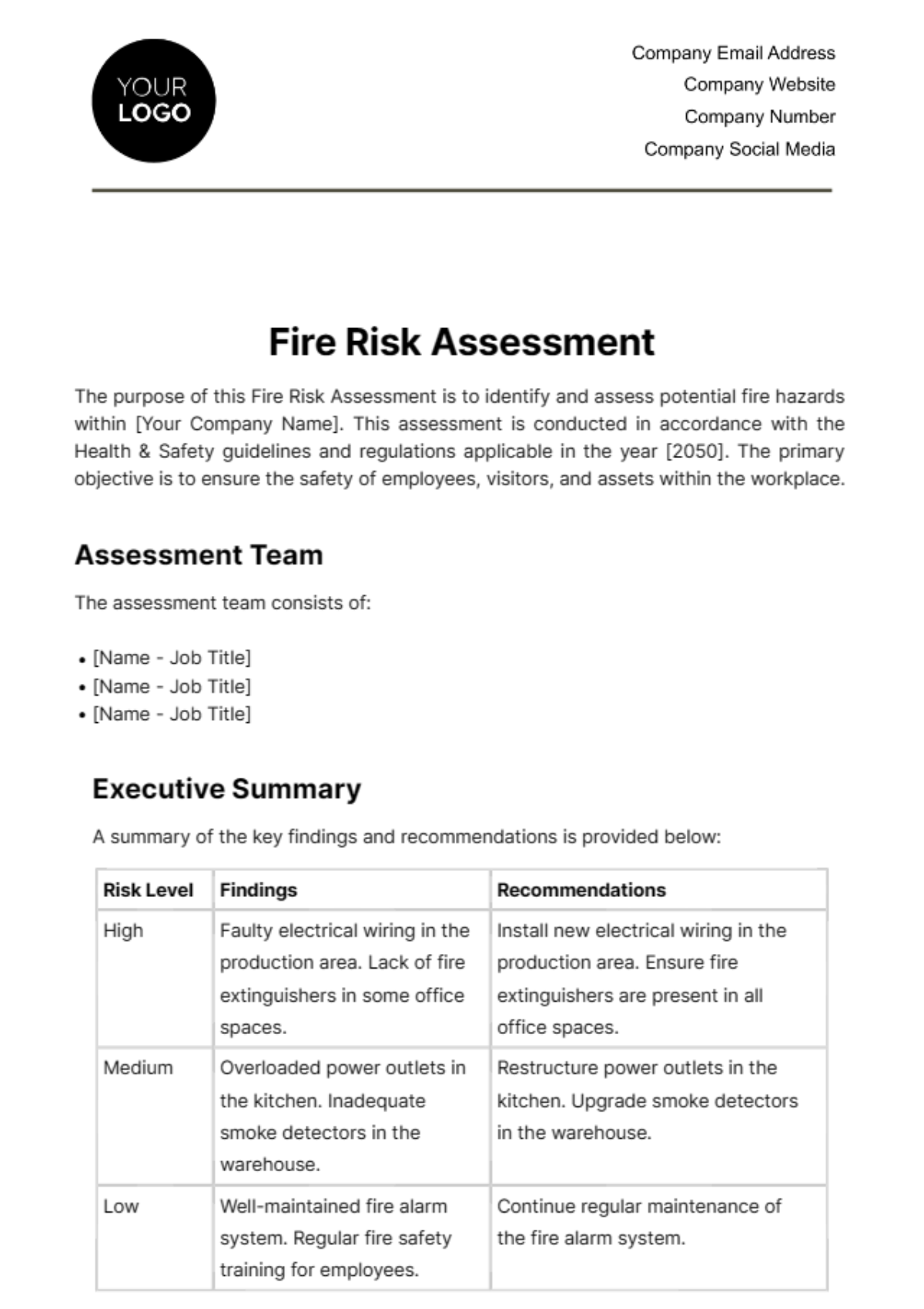 Fire Risk Assessment Template