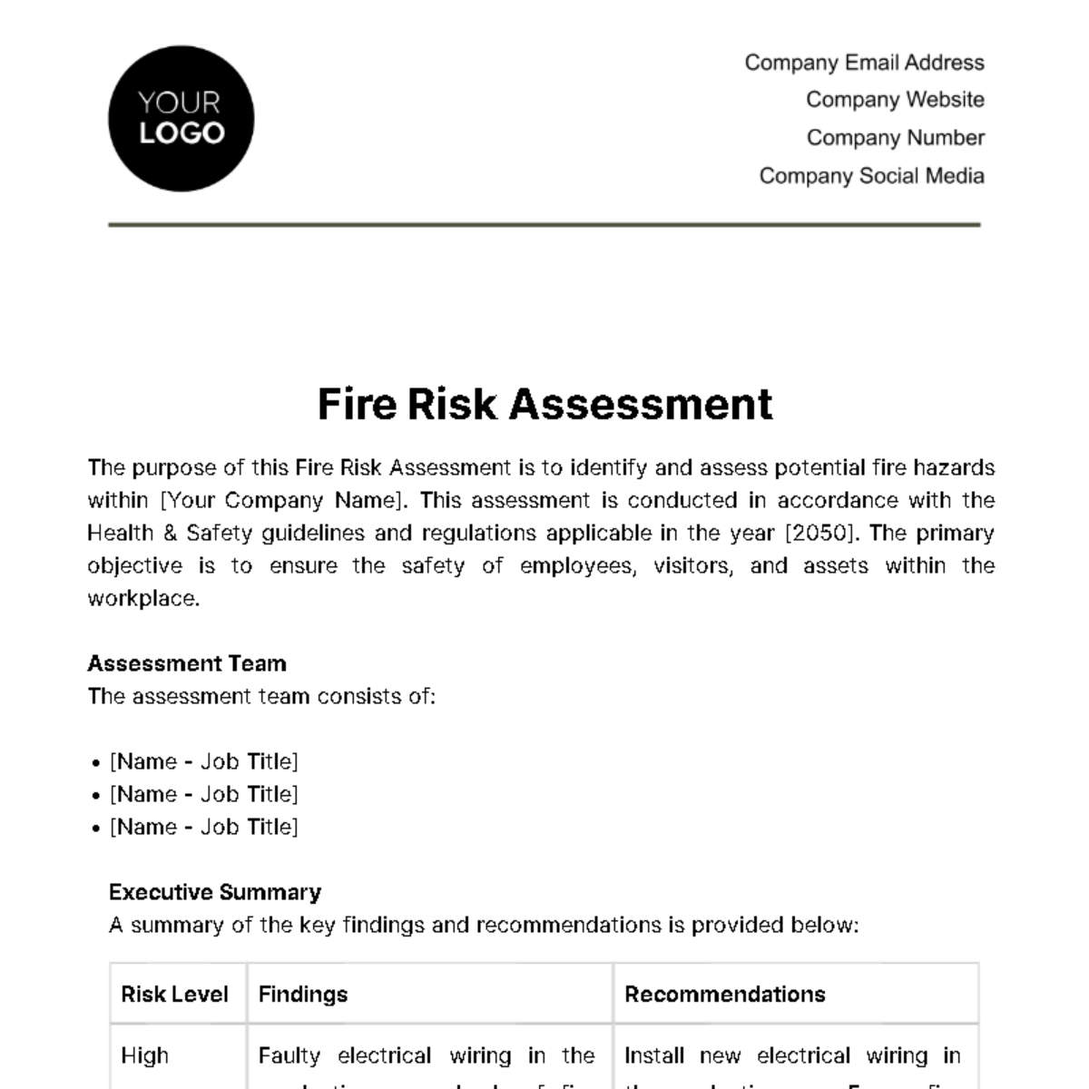 Workplace Violence Risk Assessment Template - Edit Online & Download ...