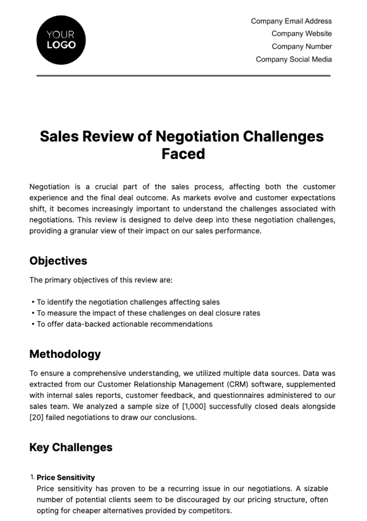 Free Sales Review of Negotiation Challenges Faced Template