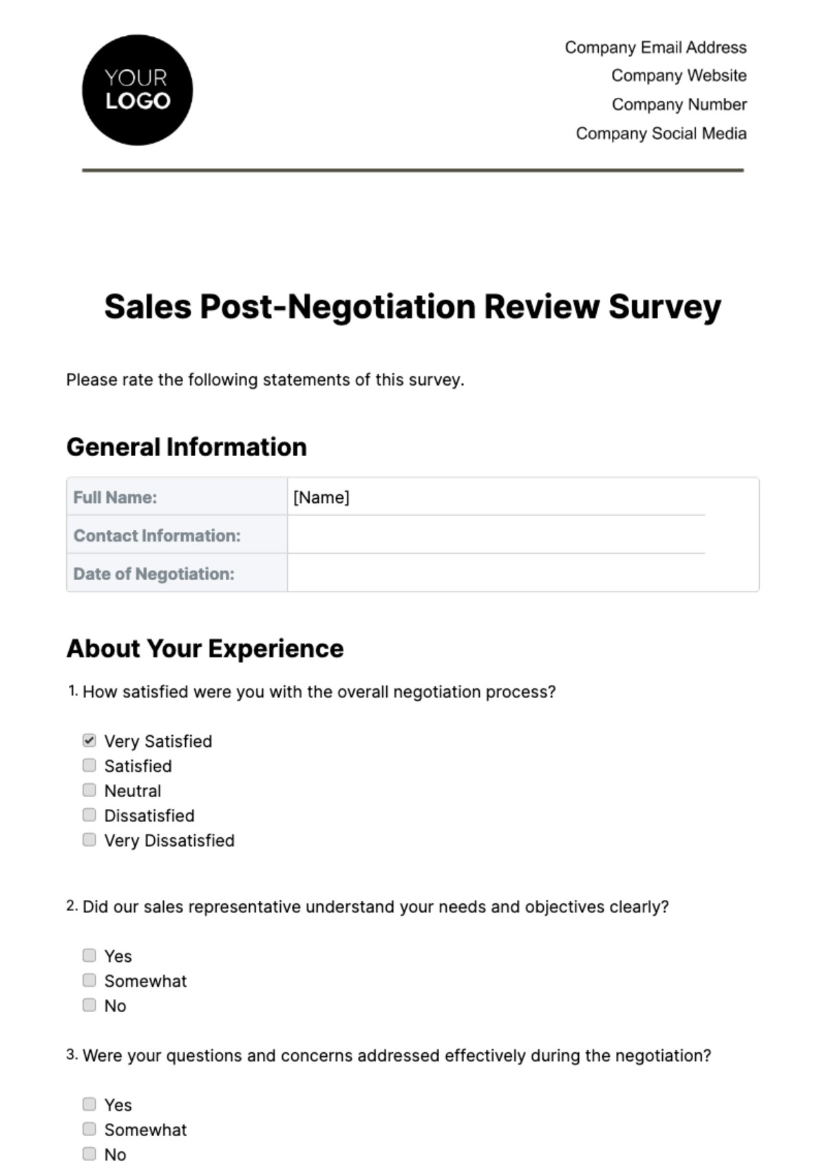 Free Sales Post-Negotiation Review Survey Template