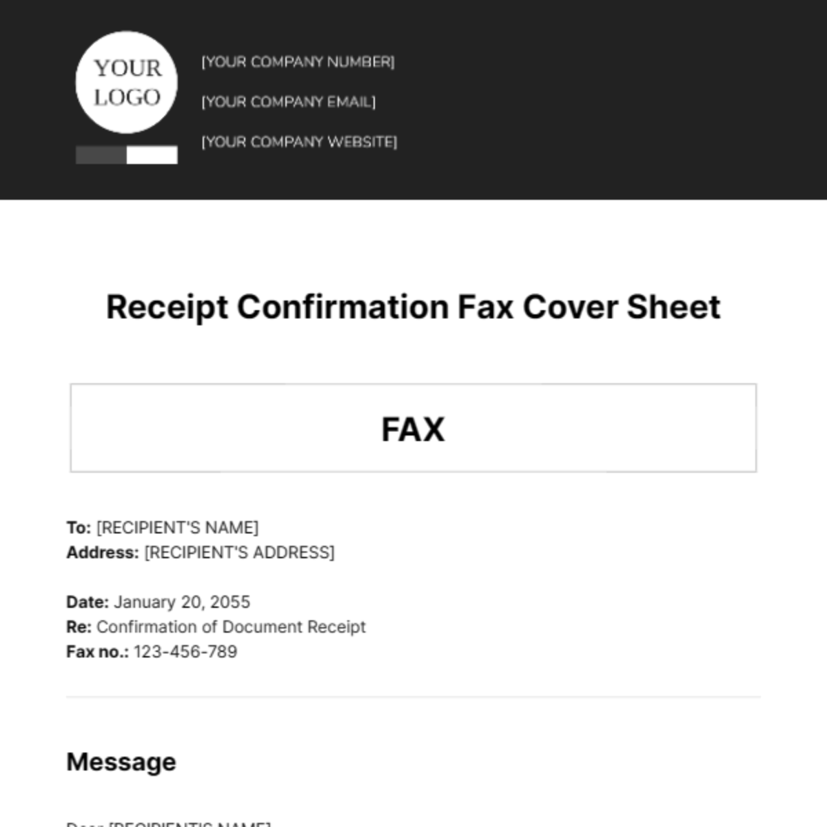 Receipt Confirmation Fax Cover Sheet Template