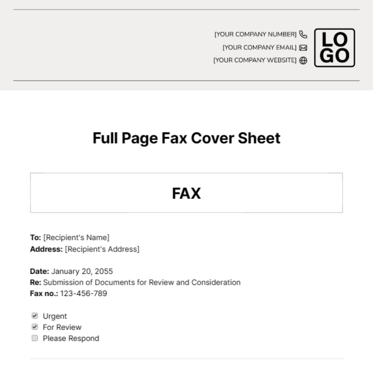 Full Page Fax Cover Sheet Template
