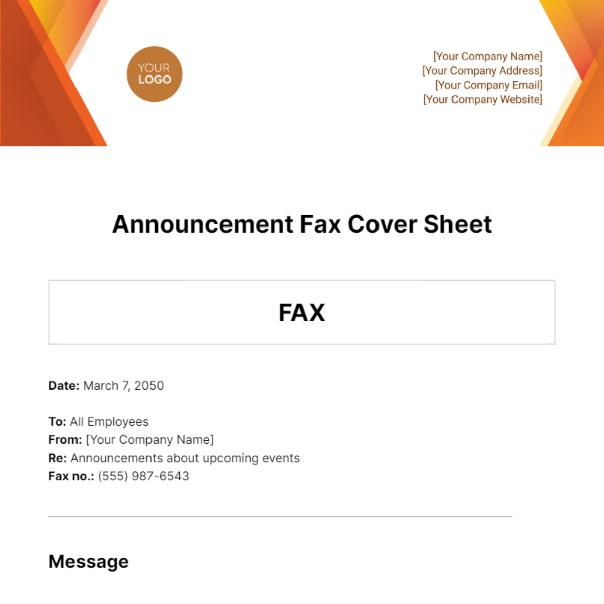 Announcement Fax Cover Sheet