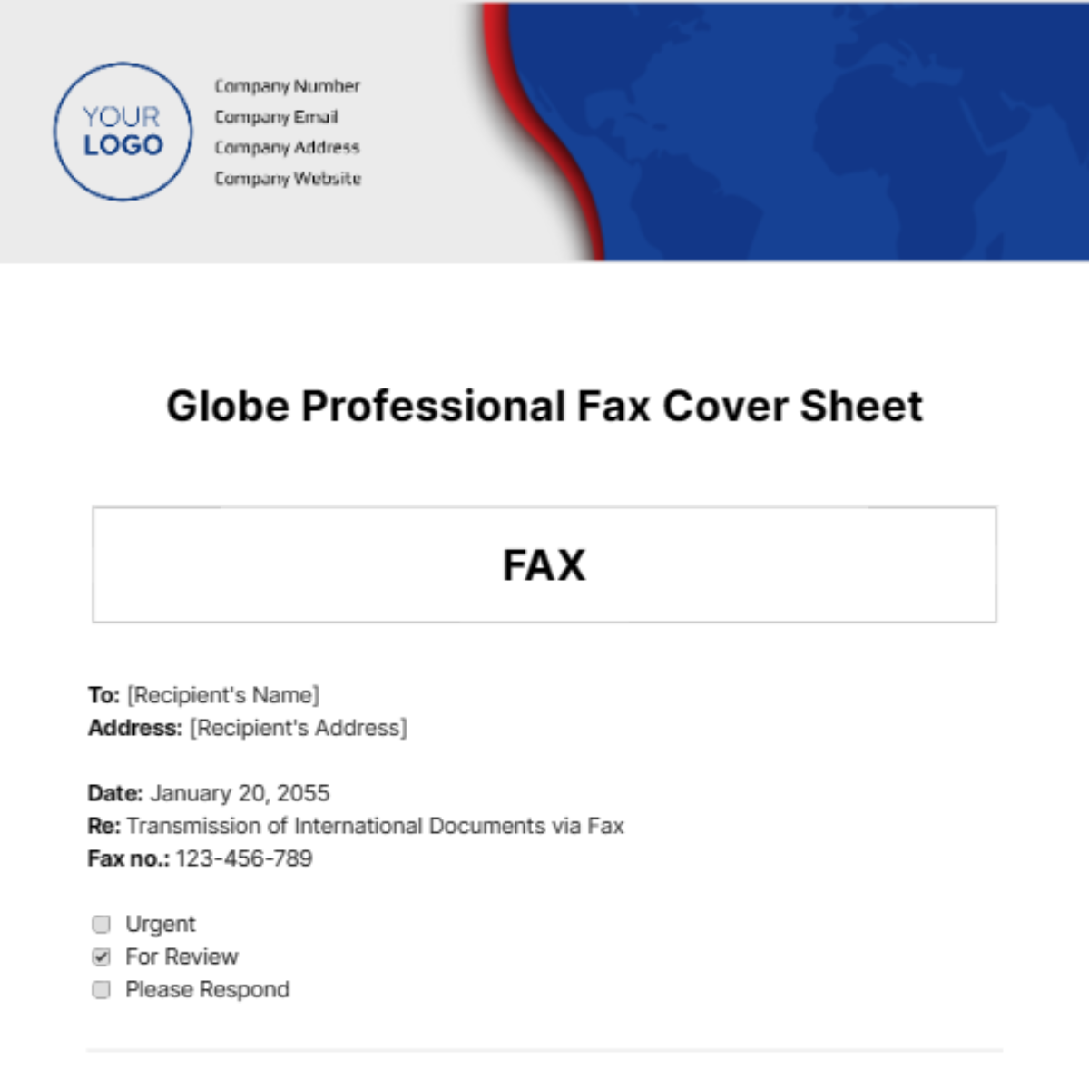 Globe Professional Fax Cover Sheet Template