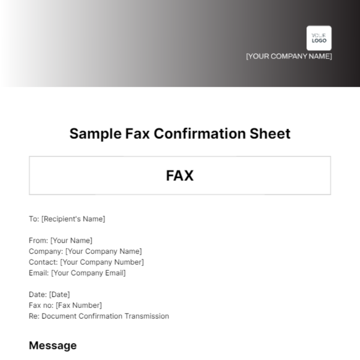 Sample Fax Confirmation Sheet