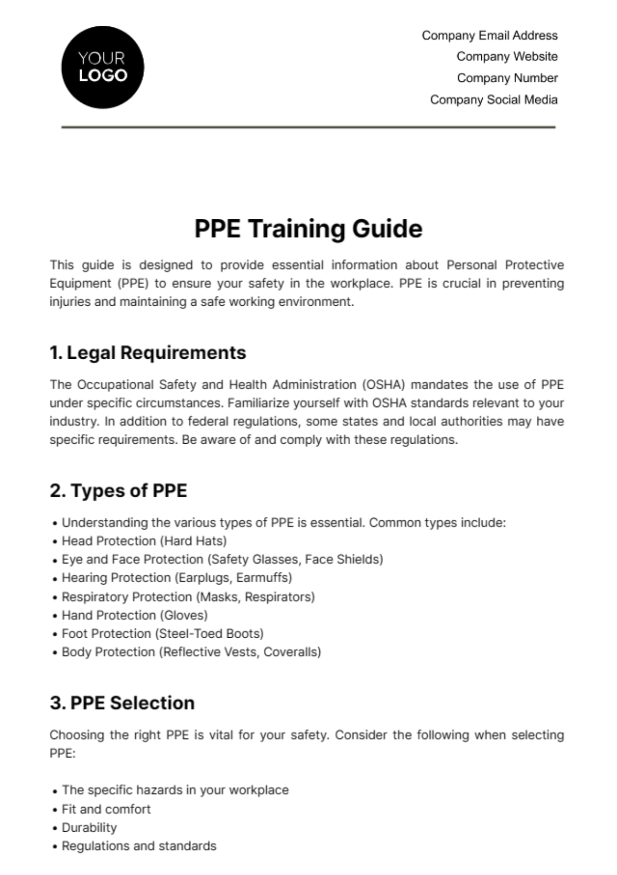 PPE Training Guide Template