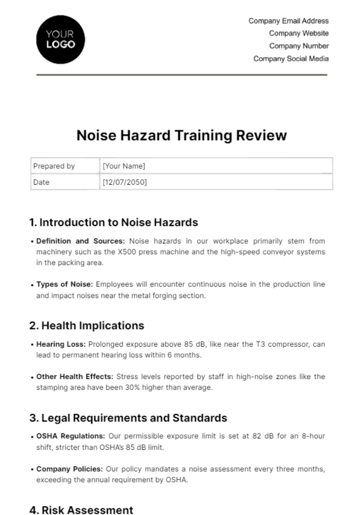 Noise Hazard Training Review Template - Edit Online & Download