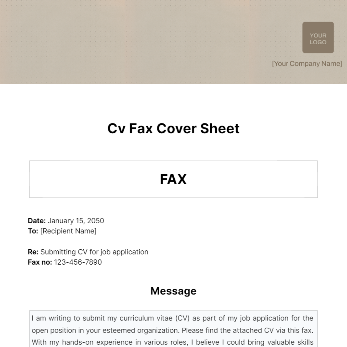 Cv Fax Cover Sheet