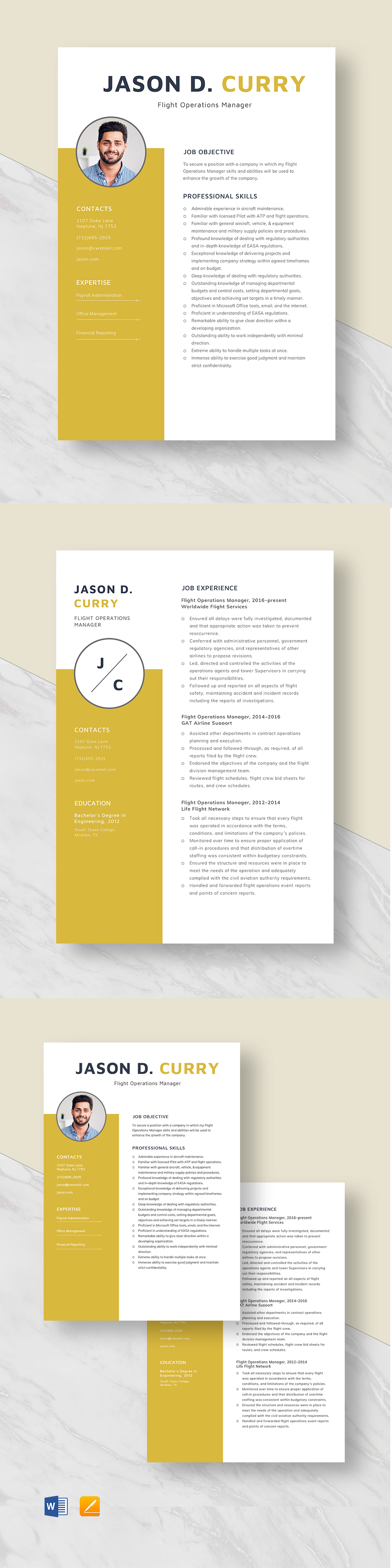 Free Flight Operations Manager Resume Template Word Apple Pages