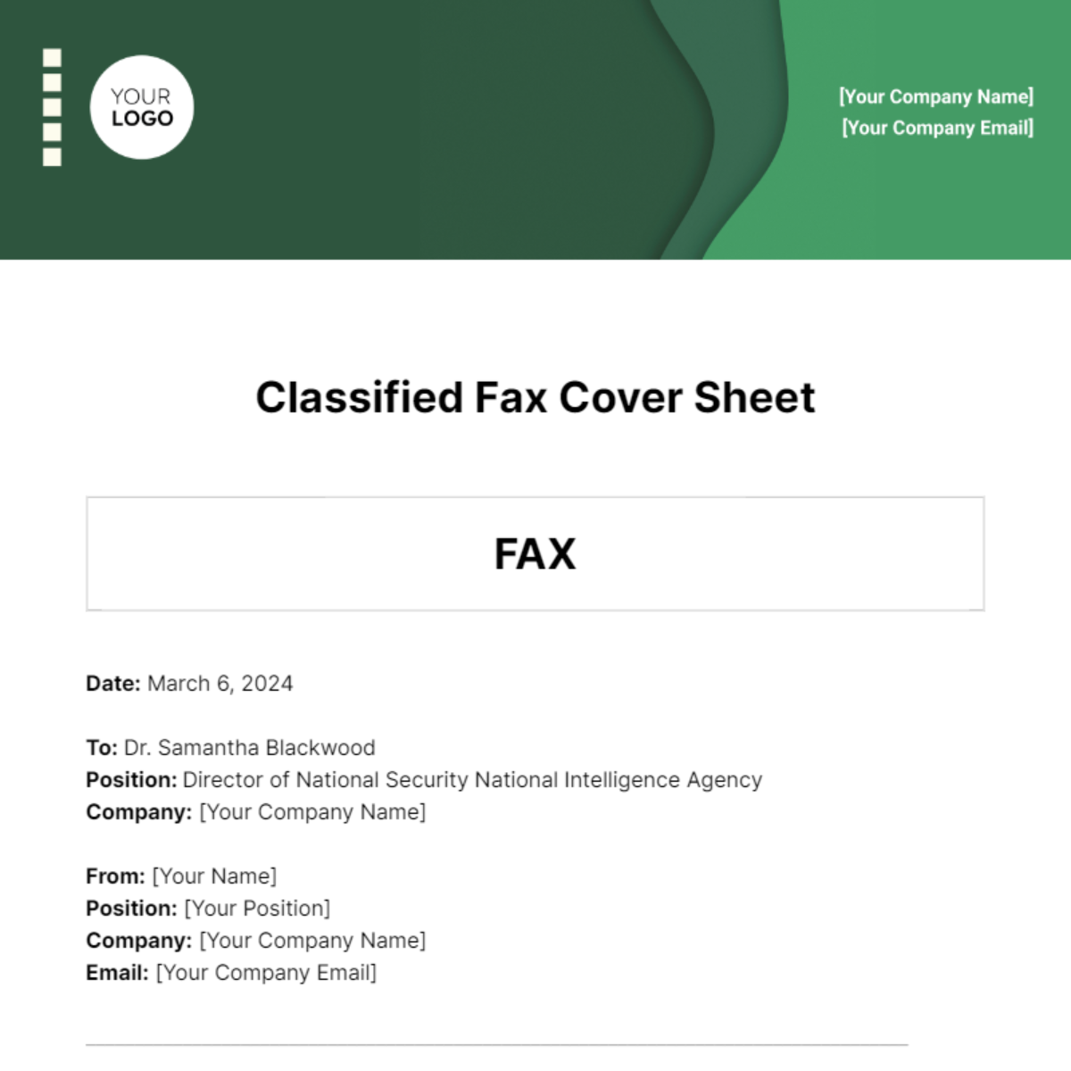 Classified Fax Cover Sheet
