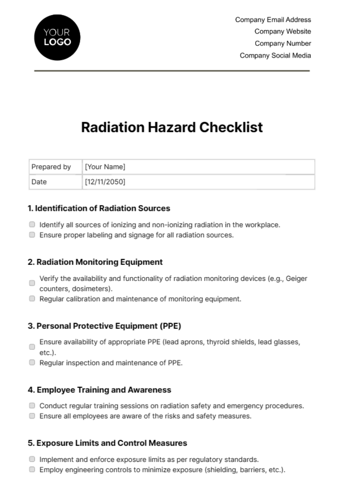 Radiation Hazard Checklist Template