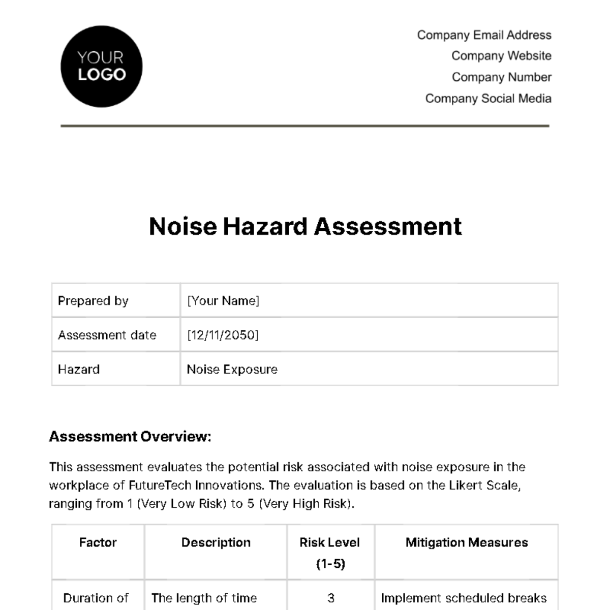 Noise Hazard Assessment Template Edit Online And Download Example