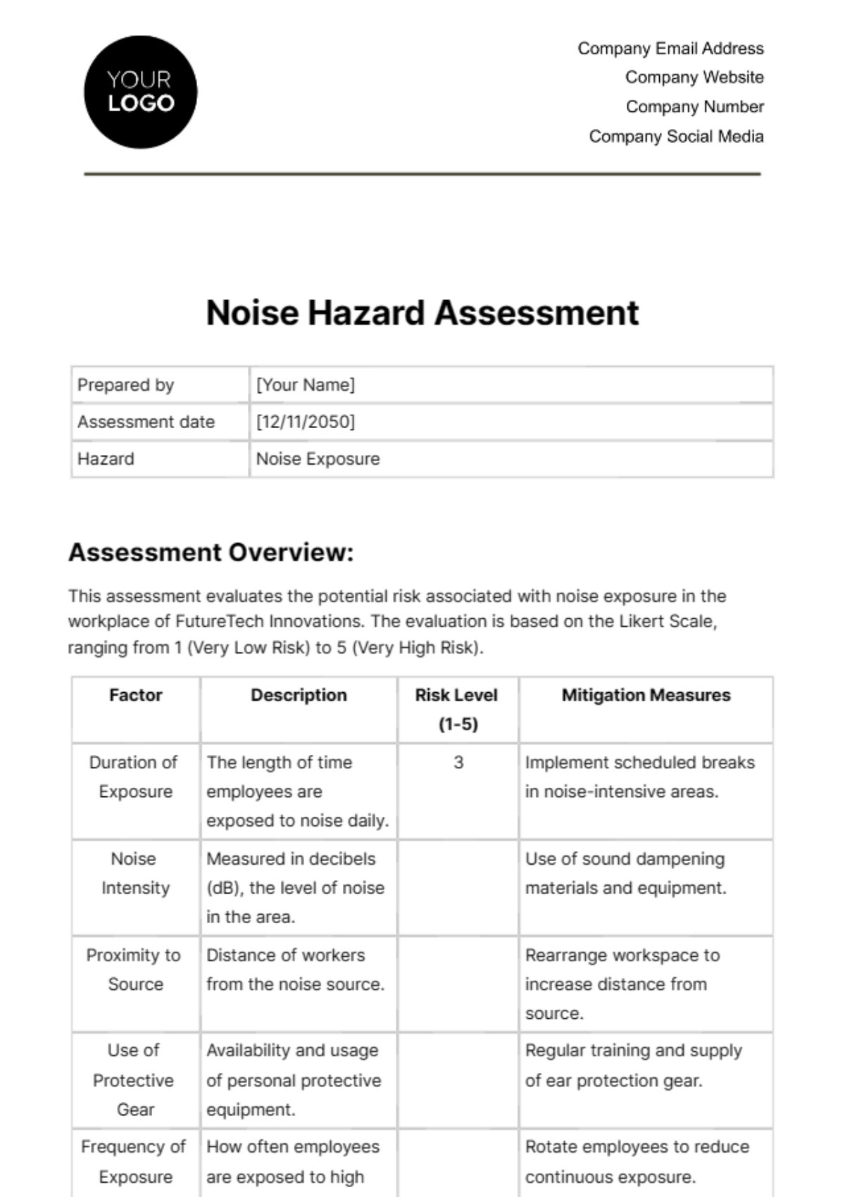 Noise Hazard Assessment Template