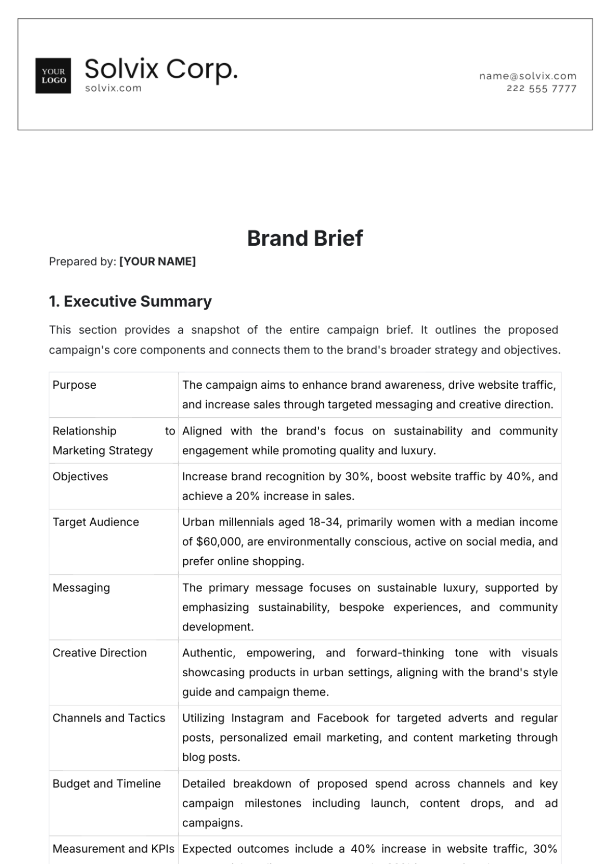 Brand Brief Design Template