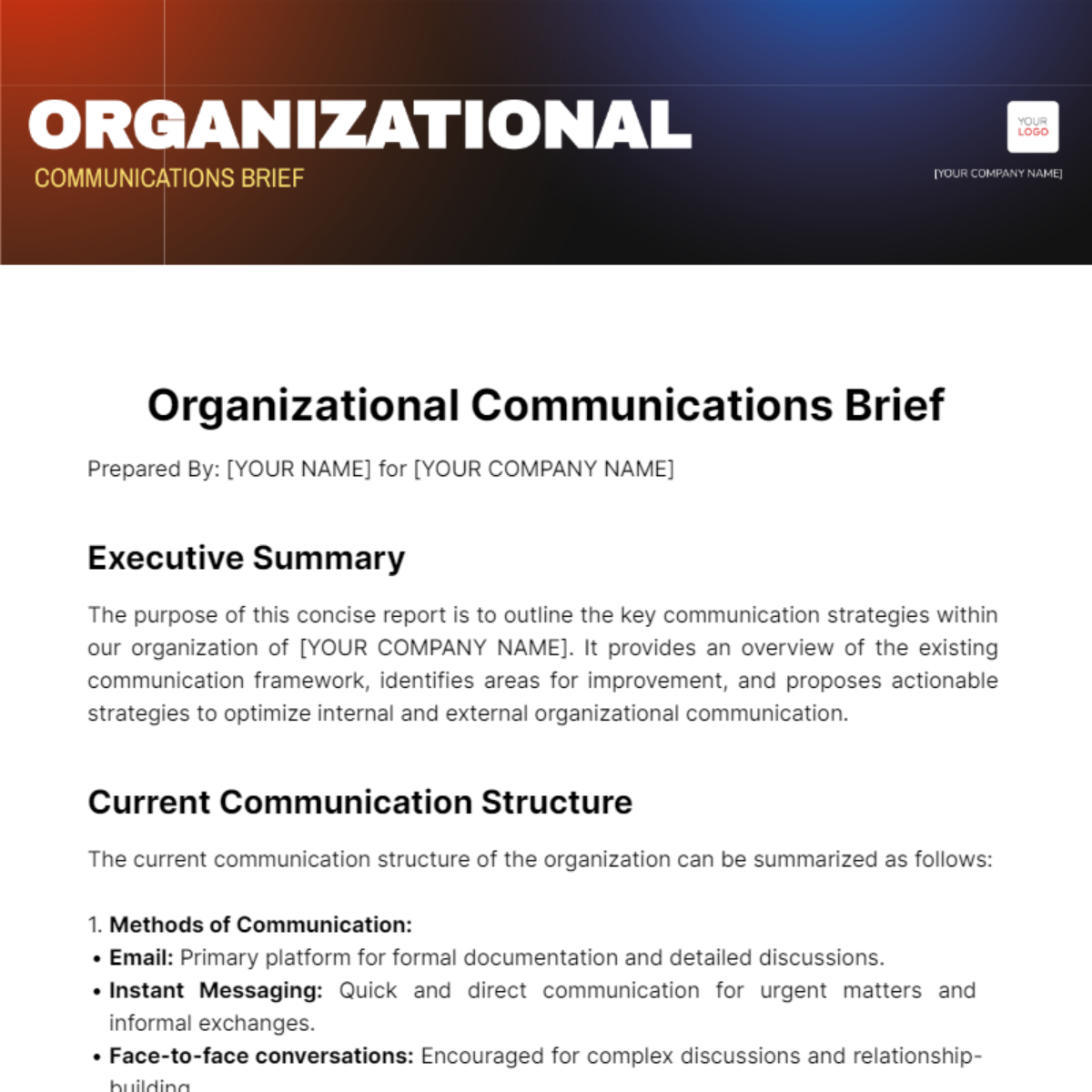 Organizational Communications Brief Template - Edit Online & Download