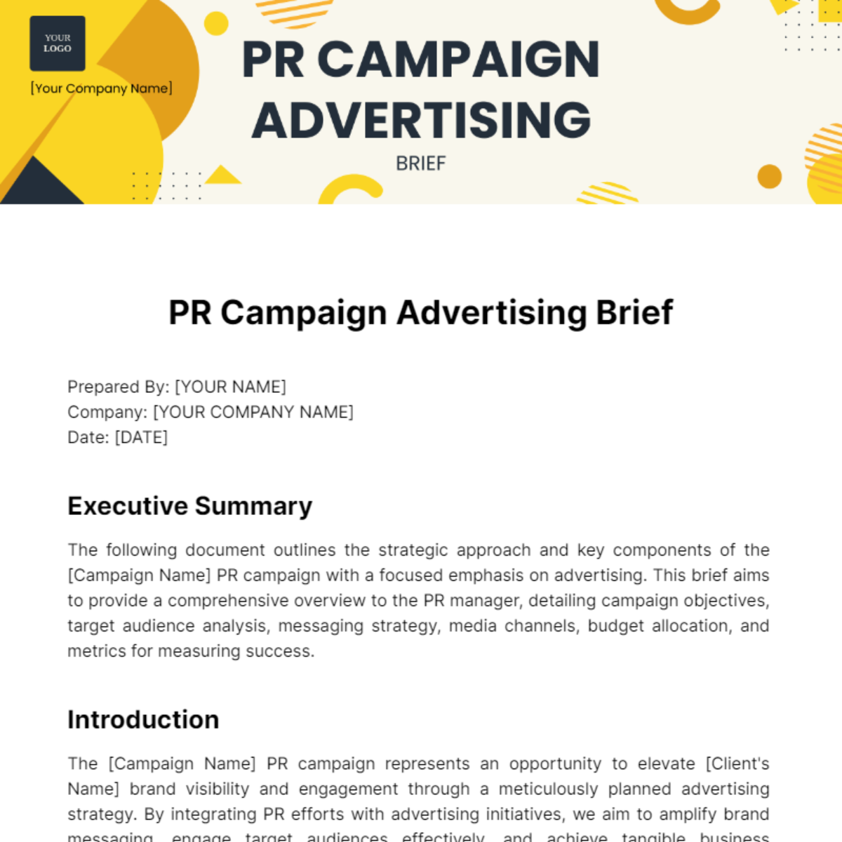 PR Campaign Advertising Brief Template - Edit Online & Download