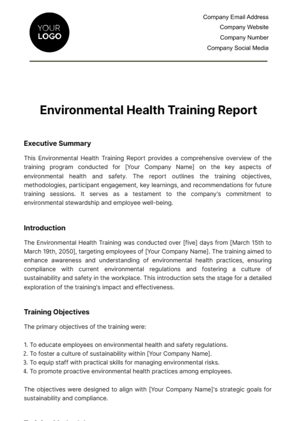 Environmental Health Training Report Template - Edit Online & Download