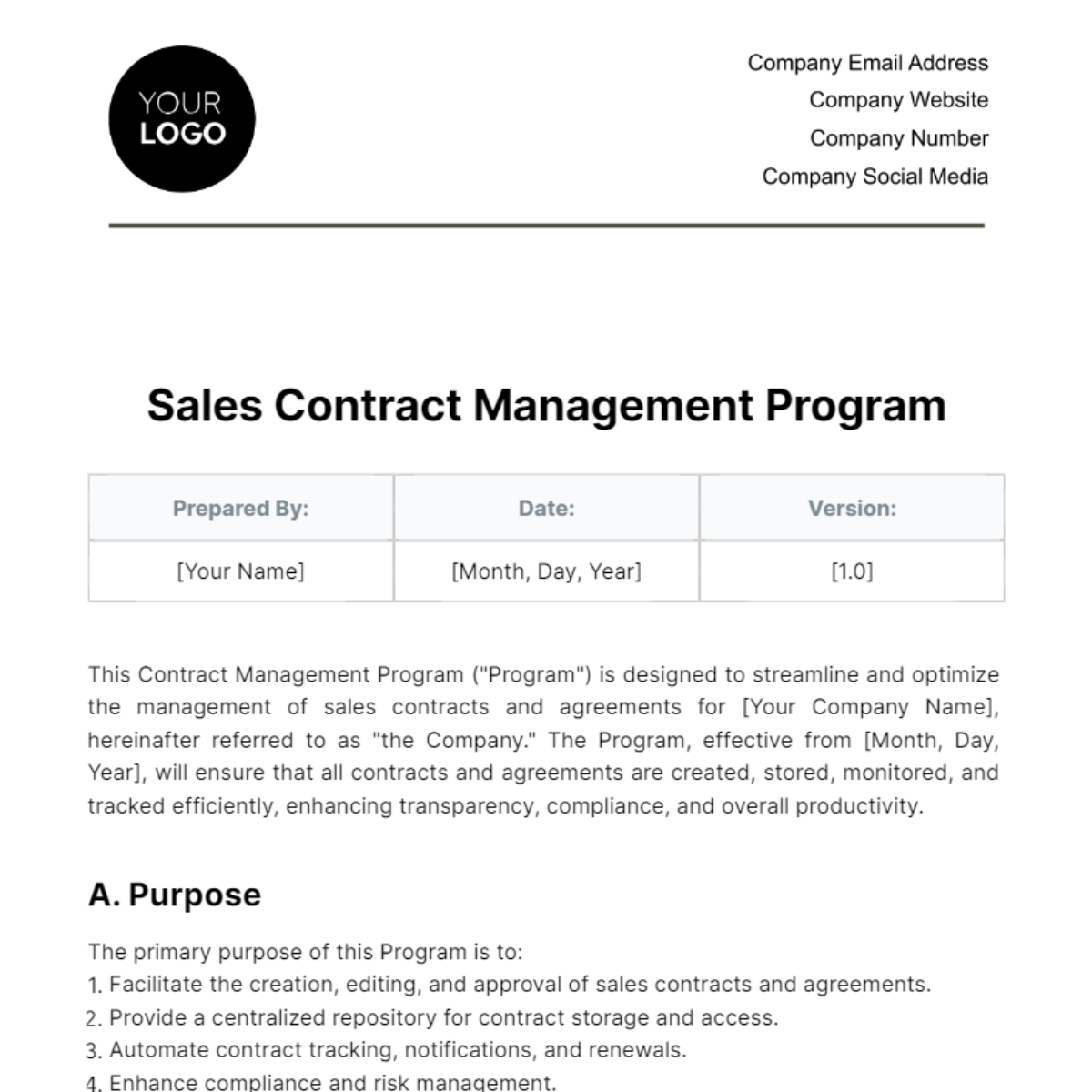 Free Sales Contract Management Program Template