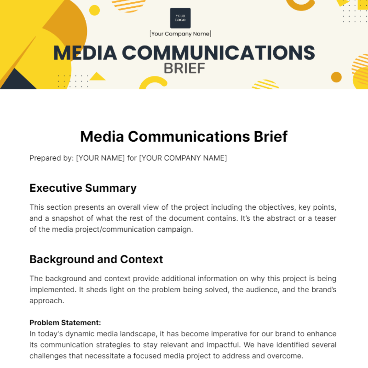 Media Communications Brief Template - Edit Online & Download