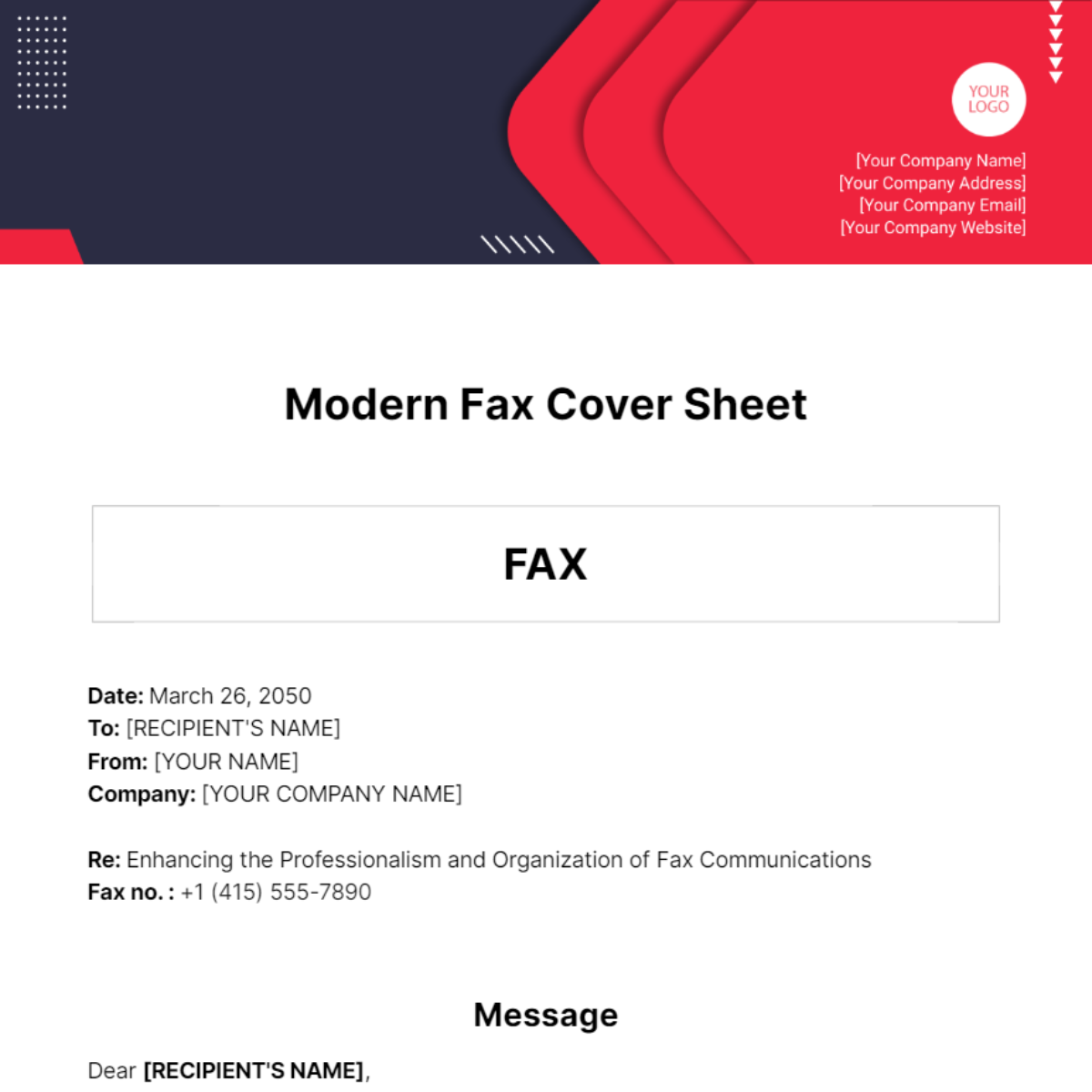 Modern Fax Cover Sheet