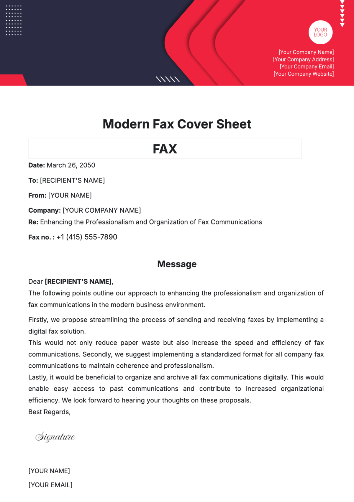 Sample Modern Fax Cover Sheet - Edit Online & Download