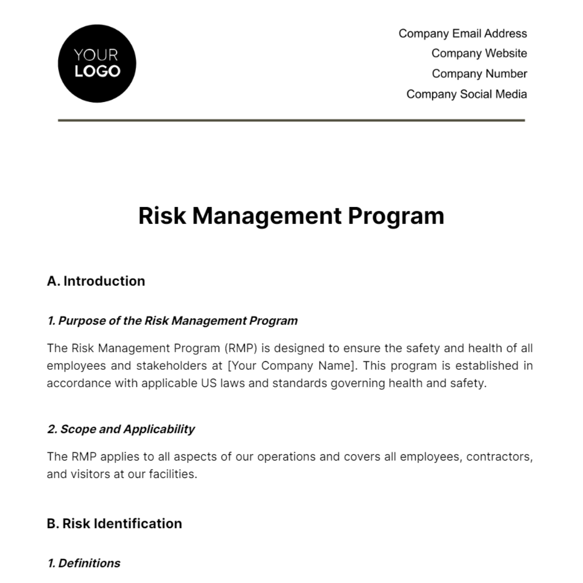 Risk Management Program Template - Edit Online & Download