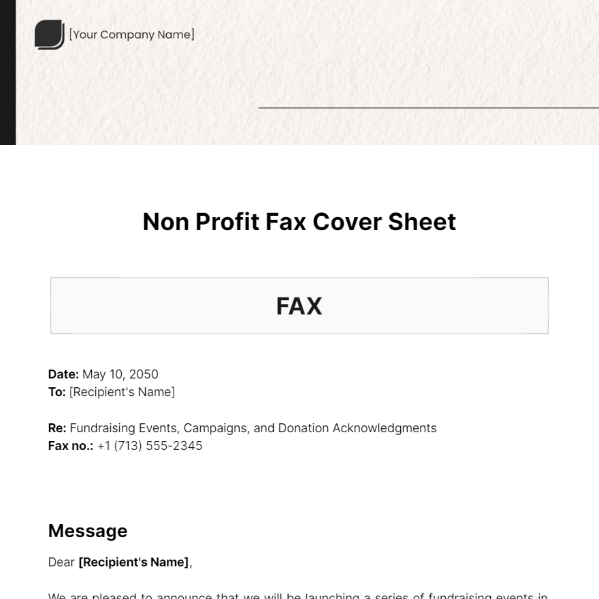 Non Profit Fax Cover Sheet