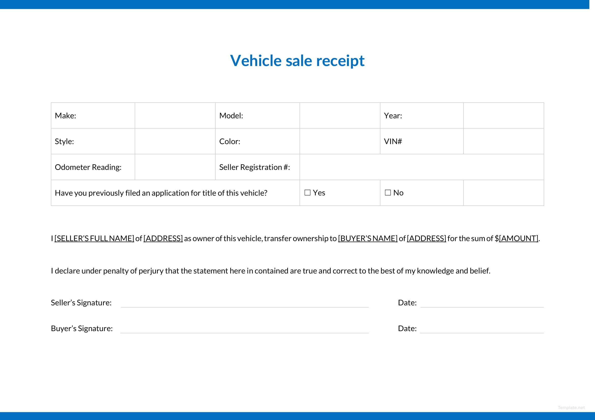 Template Of Receipt For Selling Car Authentic : Receipt Forms