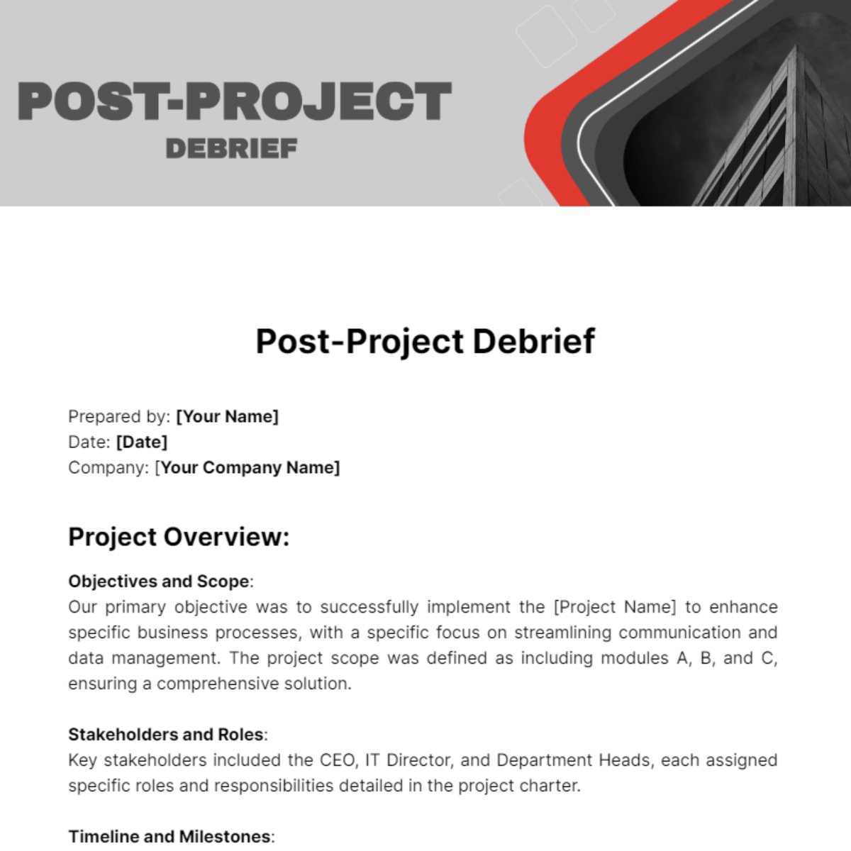 Post-Project Debrief Template - Edit Online & Download