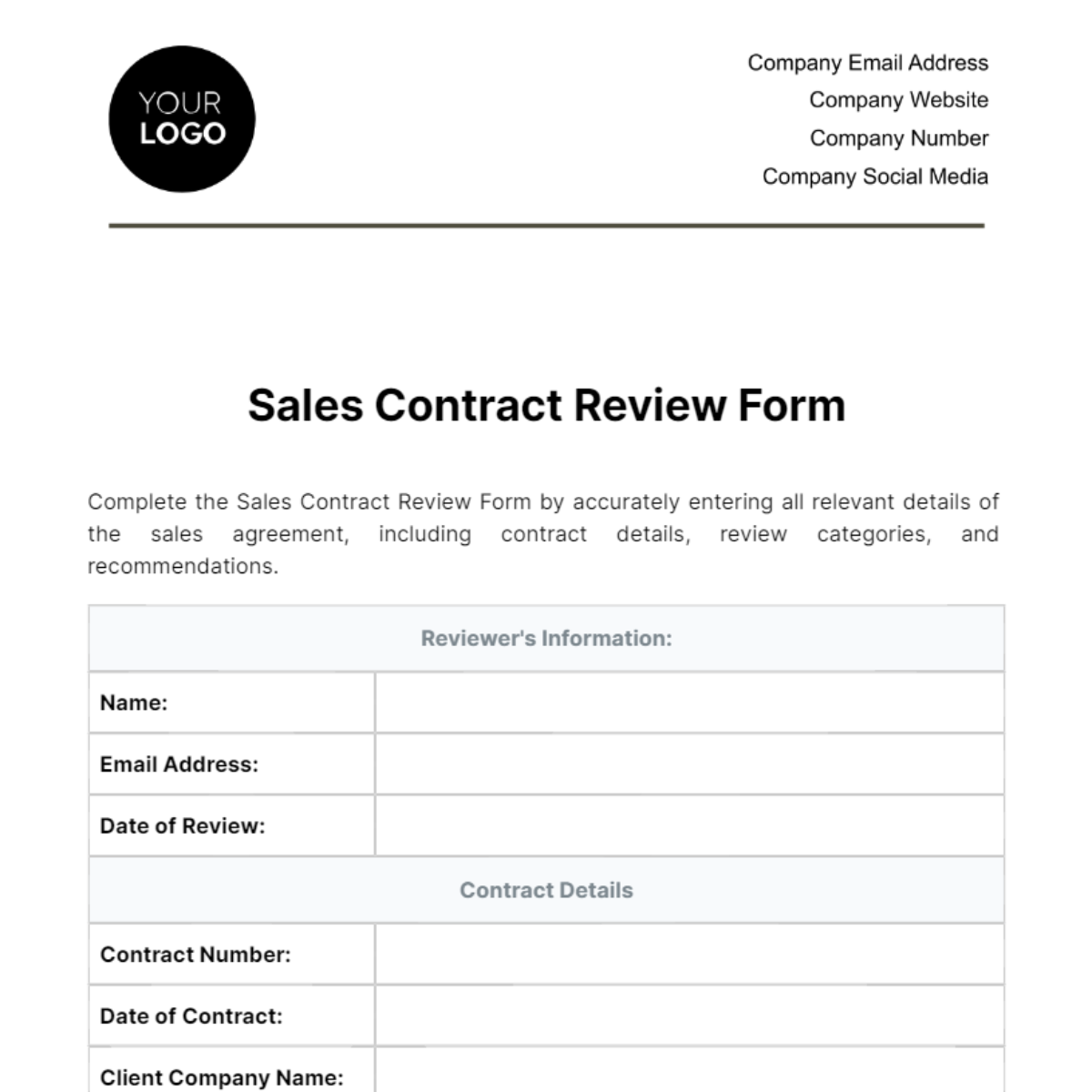 Free Sales Contract Review Form Template