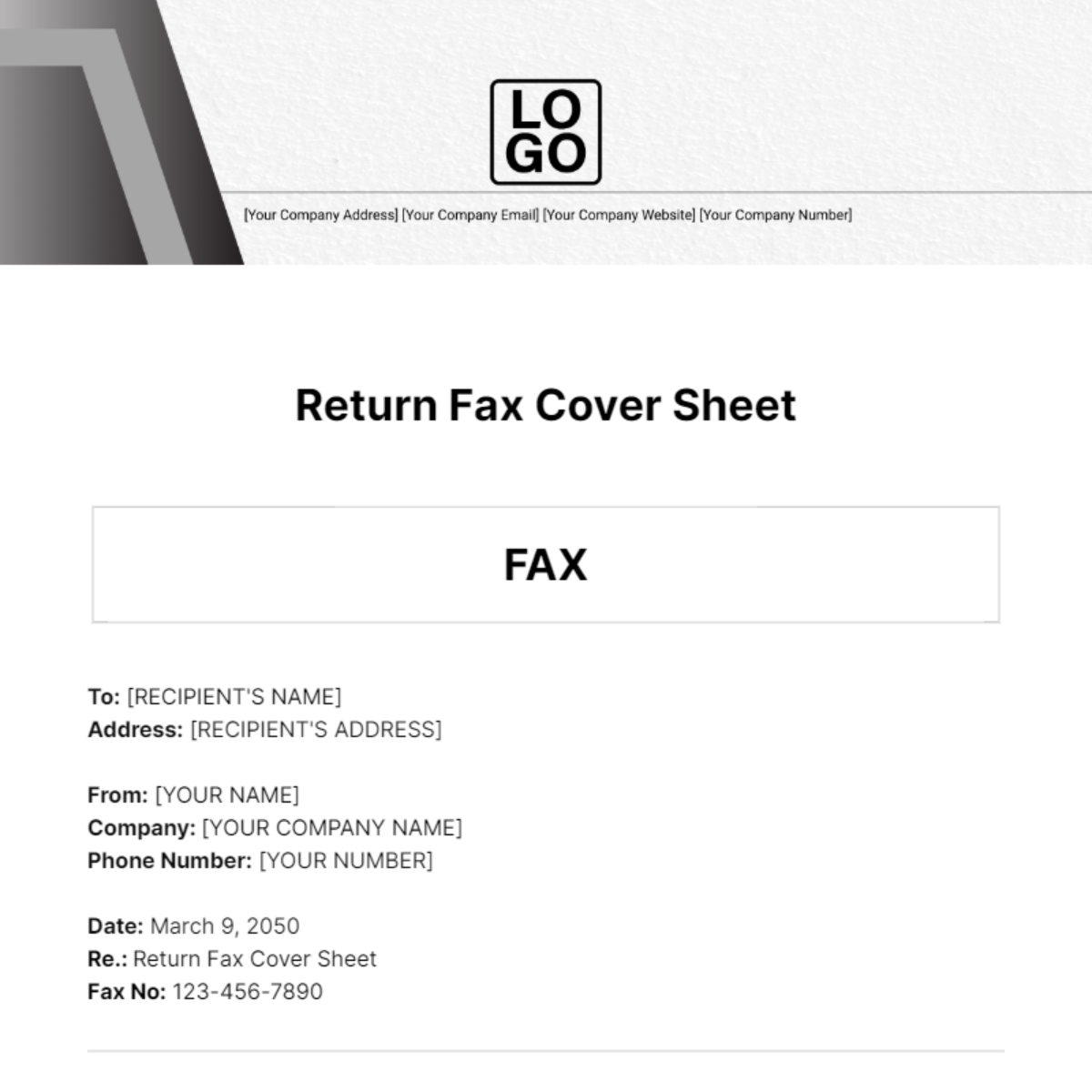 Return Fax Cover Sheet Template