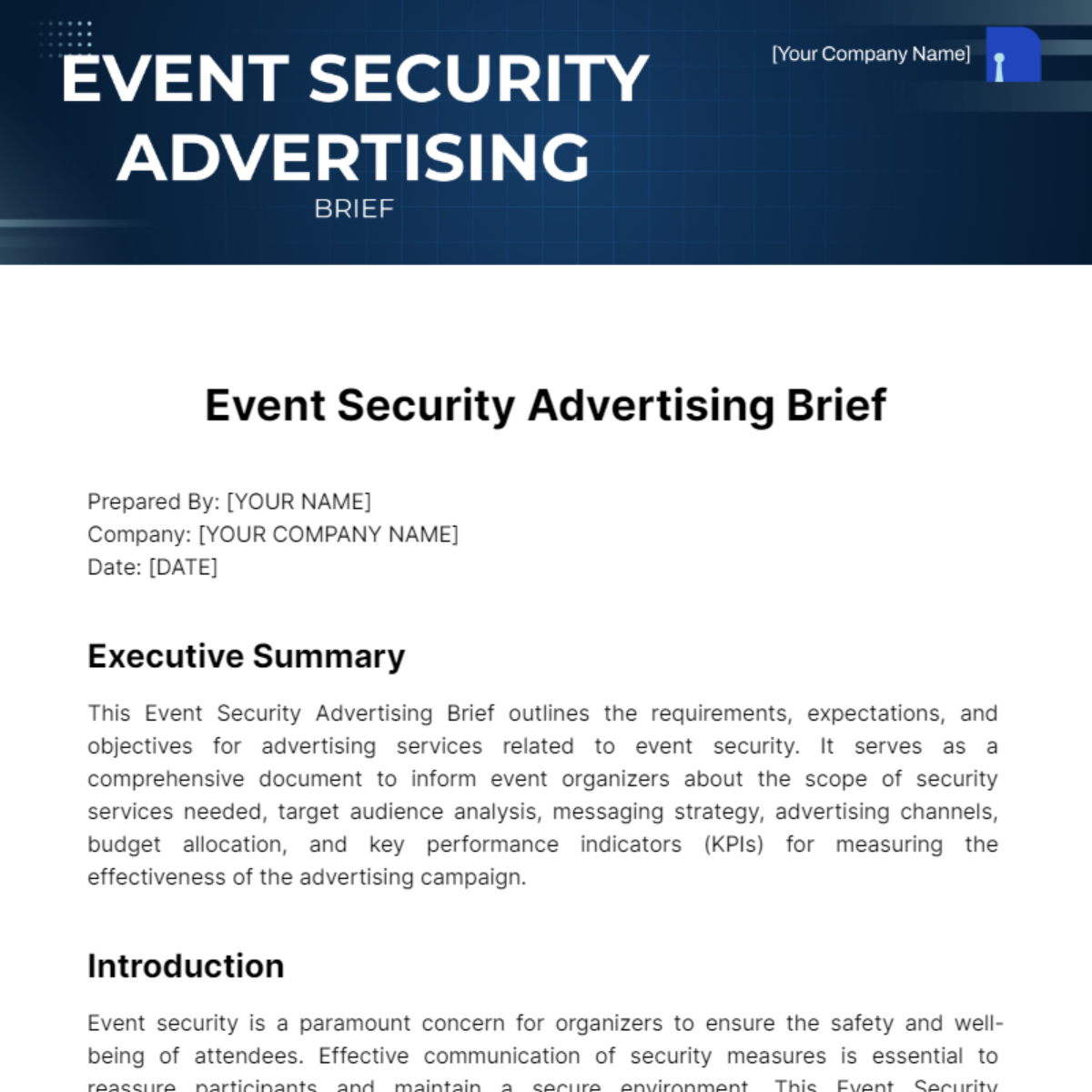 Event Security Advertising Brief Template - Edit Online & Download