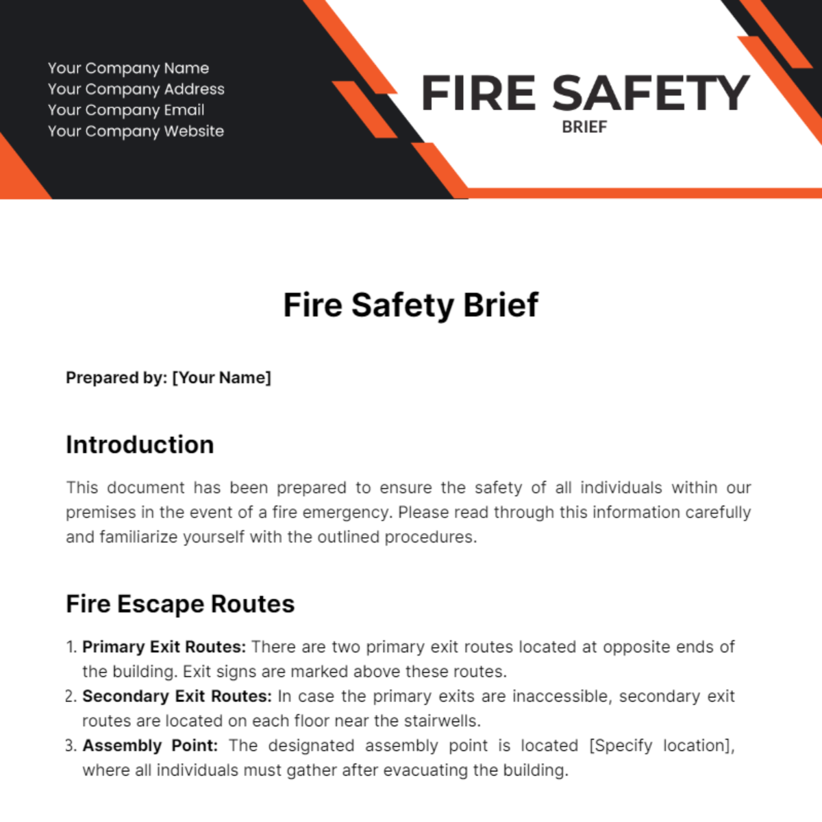 Fire Safety Brief Template - Edit Online & Download