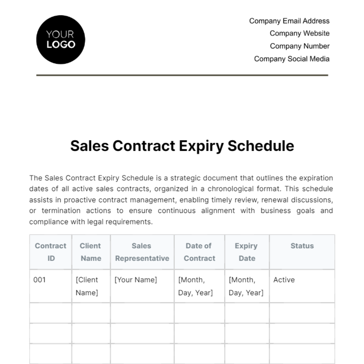Sales Contract Expiry Schedule Template